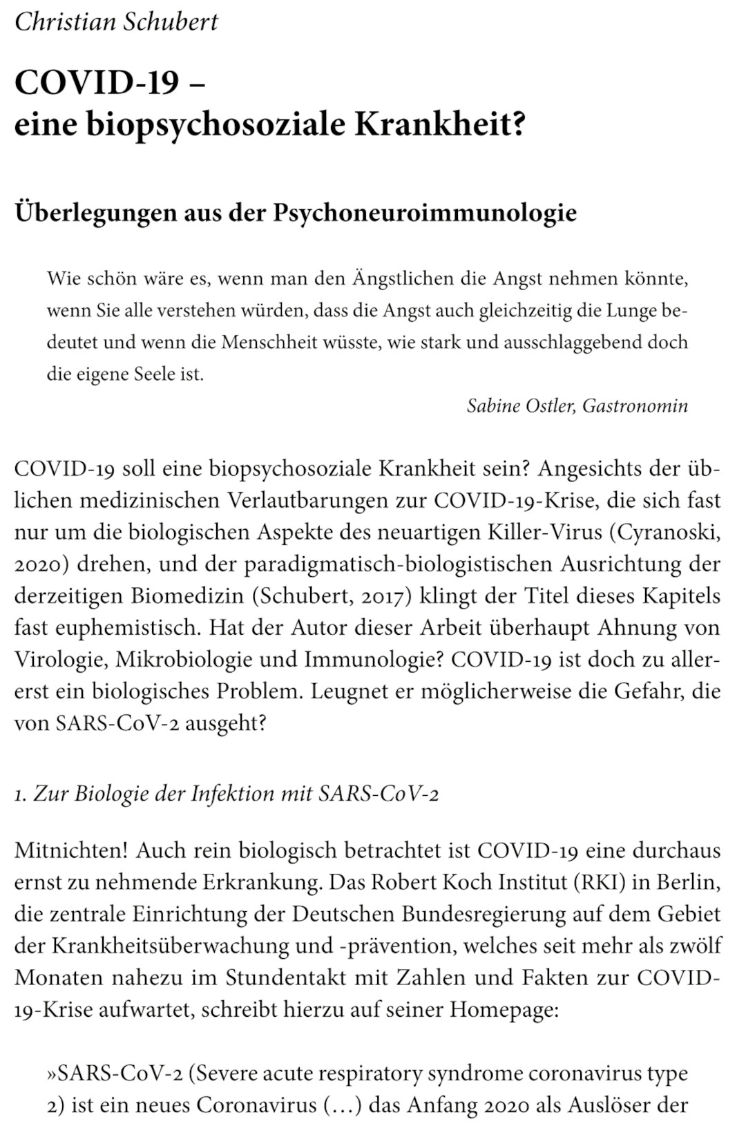 COVID-19- eine biopsychosoziale Krankheit? – von Christian Schubert